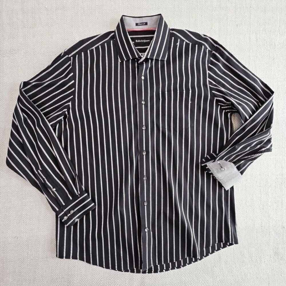 Bullock & Jones Long Sleeve Button Up Shirt Men XL USA Made‎ Black & White Luxe